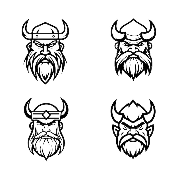 Viking head with hat sailor emblem logo design illustration in trendy line style