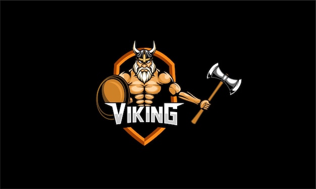 Viking hold axe and shield mascot vector