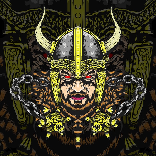viking illustration with golden horn