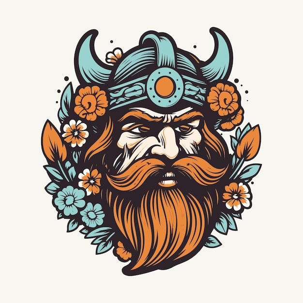 Viking krijger handgetekende logo ontwerp illustratie