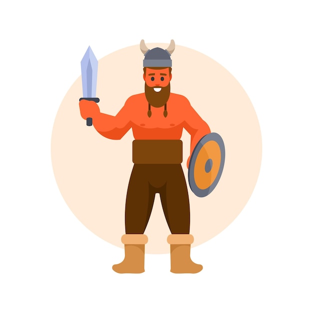 Vector viking krijger met zwaard en schild vector illustratie in vlakke stijl