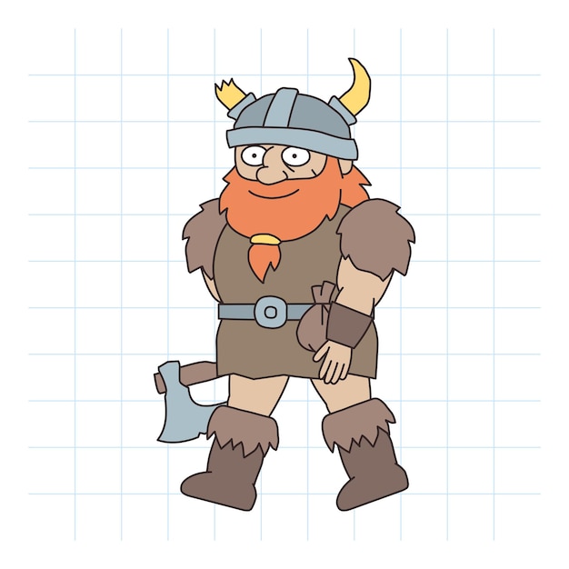 Viking man walks and holds ax in hand