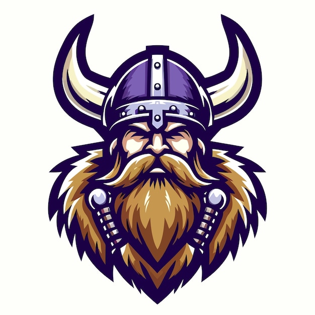 Viking met baard en helm mascotte logo vector illustratie witte achtergrond