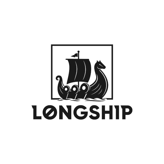 Vector viking-oorlogsschip drakkar oud-nordisch langschip slagboot silhouette illustratie logo ontwerp