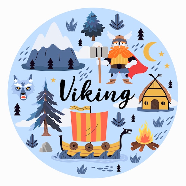 Печать или поздравительная открытка викингов