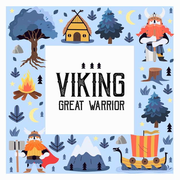 Vector viking print or square greeting card