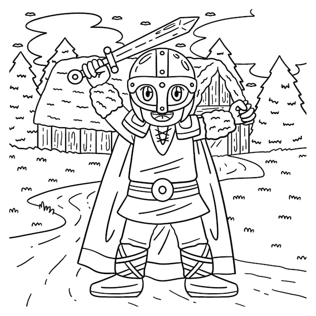 Viking Raising Sword Coloring Page for Kids