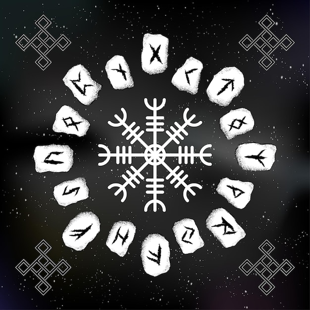 Viking runes white grunge stones universe