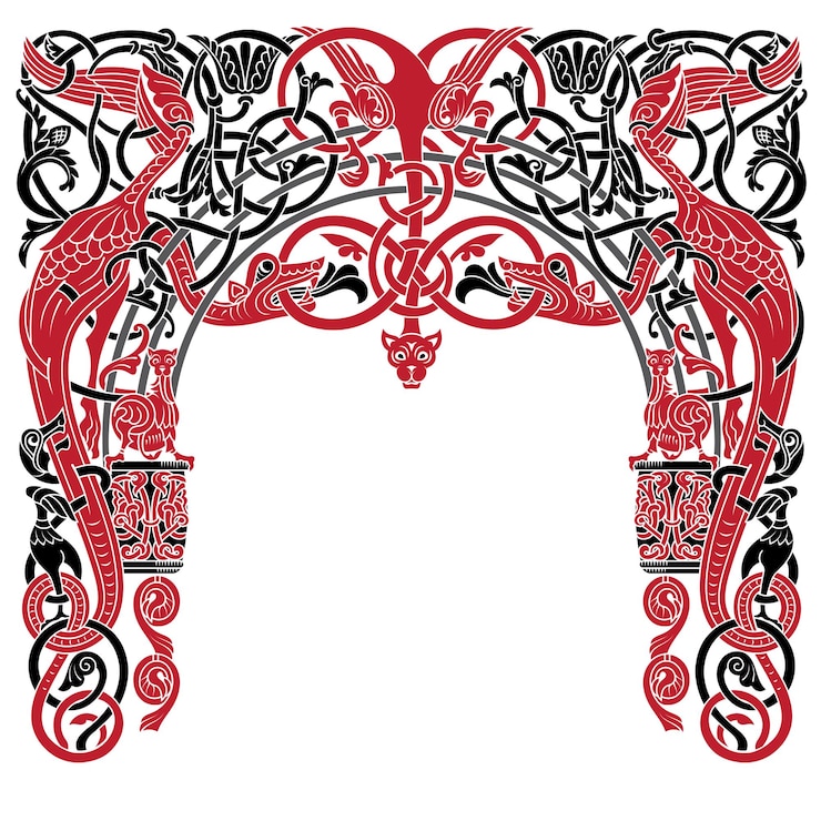Vector viking scandinavian design ancient decorative mythical animal in celtic scandinavian style knotwork