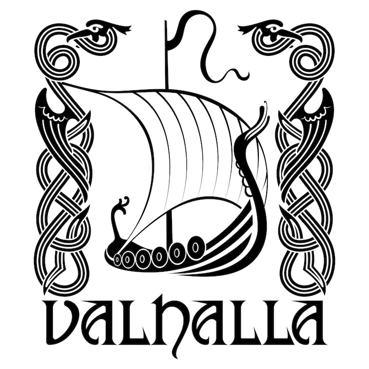 Vector viking scandinavian design drakkar with a dragons head scandinavian pattern in the shape of a winged
