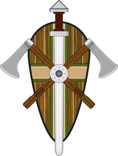 Vector viking shield with crossed axes and sword illustration