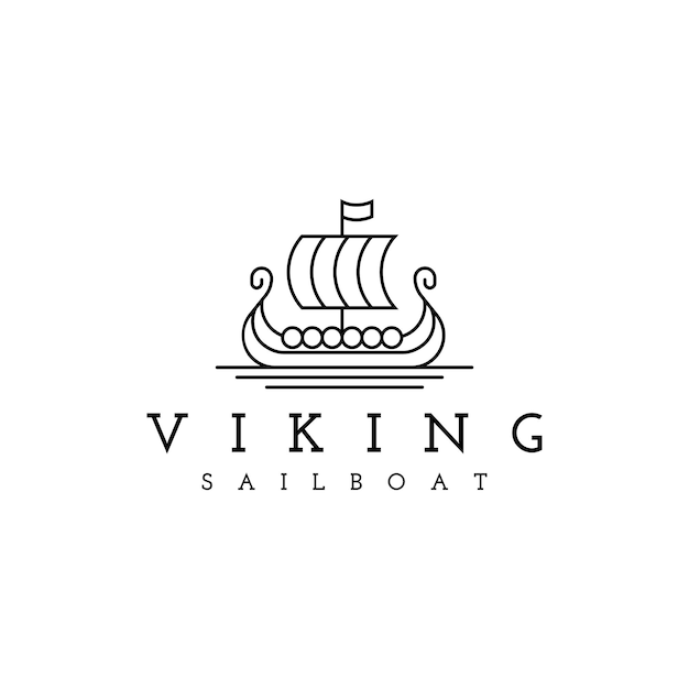Viking ship drakkar with line art style logo design