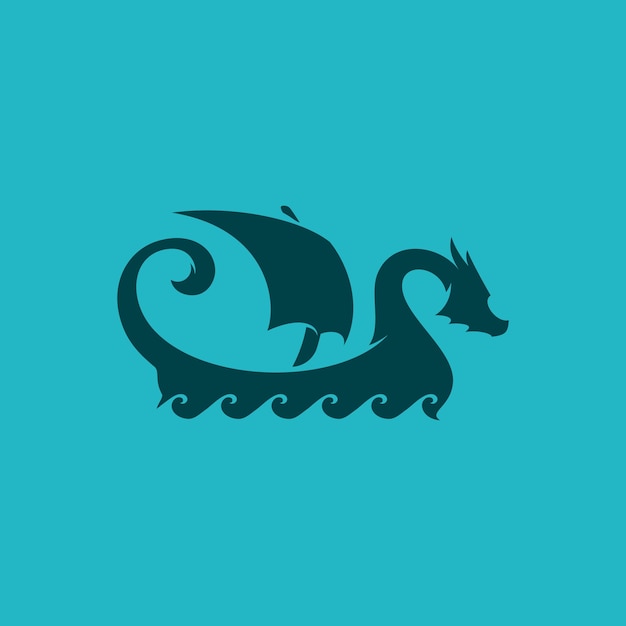 Vettore logo della nave vichinga con illustrazione vettoriale a forma di drago
