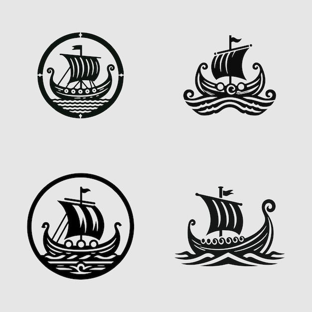 Vettore illustrazione vettoriale di navi vichinghe progettazione del logo di barche a vela vintage