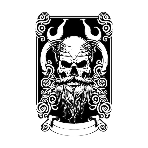 Viking Skull Head Logo handgetekende Illustratie Warrior Mark