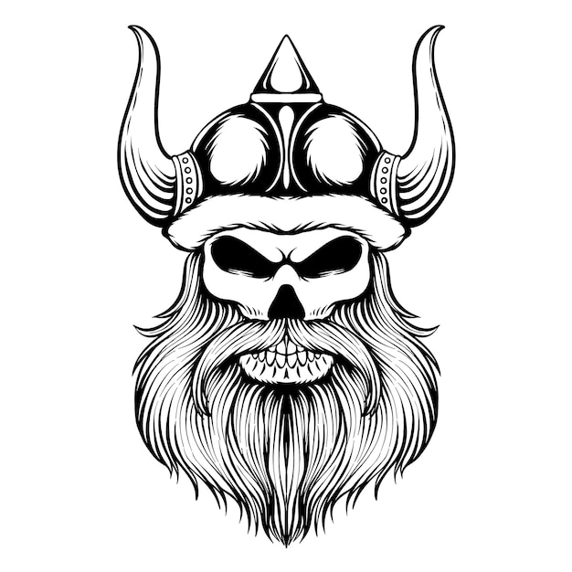 A viking skull skeleton warrior or barbarian gladiator man mascot face looking strong wearing a helm