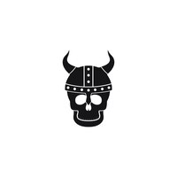 Viking skull with helmet logo vector icon illustration