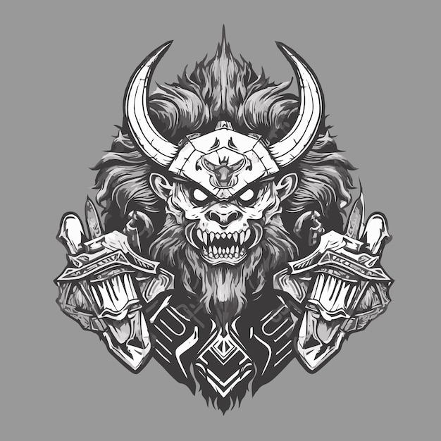 Viking skull with helmet Vector illustration for tshirt or poster