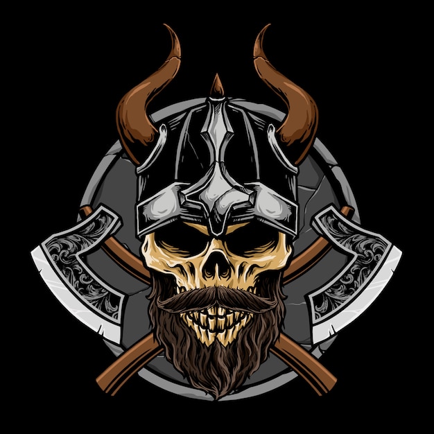 Viking skull with weapon  illustration