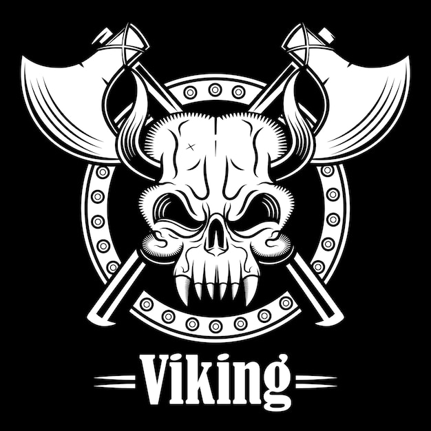 Viking tattoo bearded barbarian of Scandinavia Symbol of force courage Vector illustration of God Odin Viking with Helmet Armor on the White background