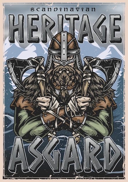 Viking vintage kleurrijke poster