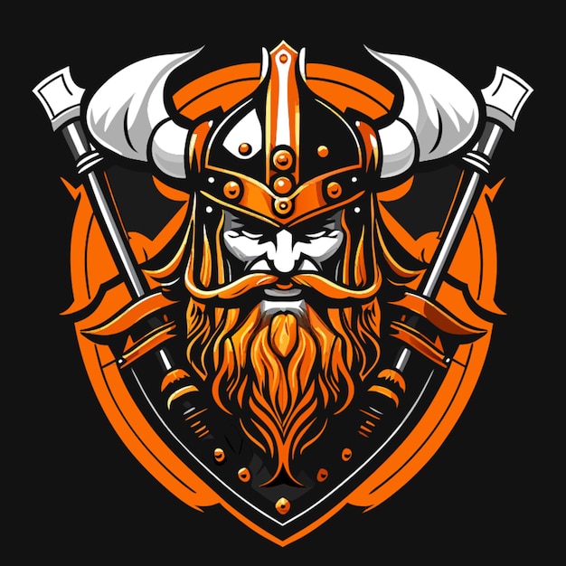 Vector viking warrior axe shield black background vector illustration cartoon