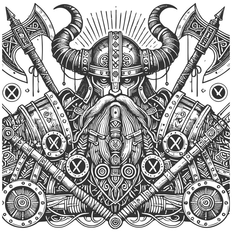Vector viking warrior engraving vector illustration