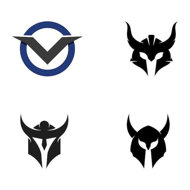 Viking warrior helmet logo with horned helmet and viking with the letter V The logo can be used for boats sports and others