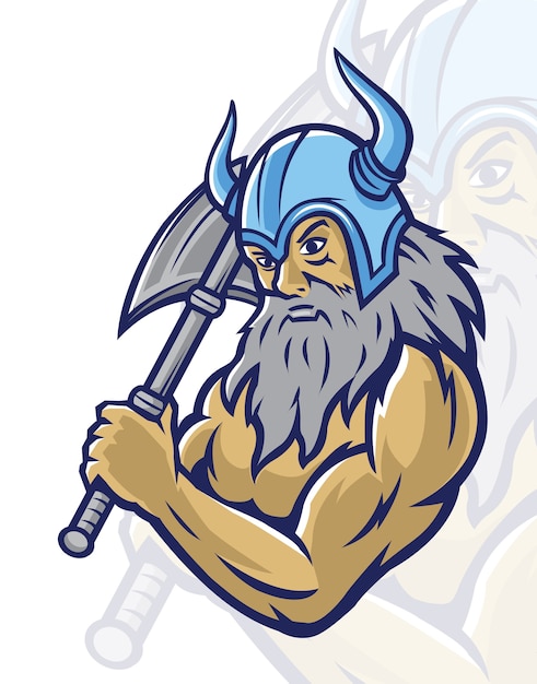 Viking warrior holding ax mascot