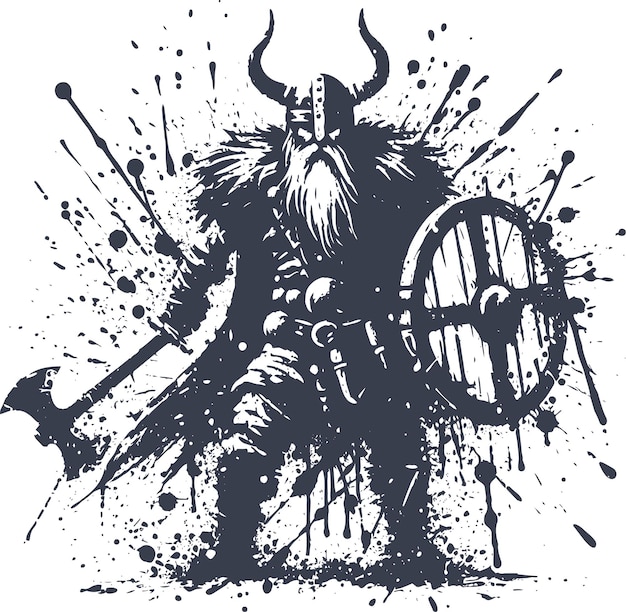 viking warrior in ink a bold silhouette against a splattered background