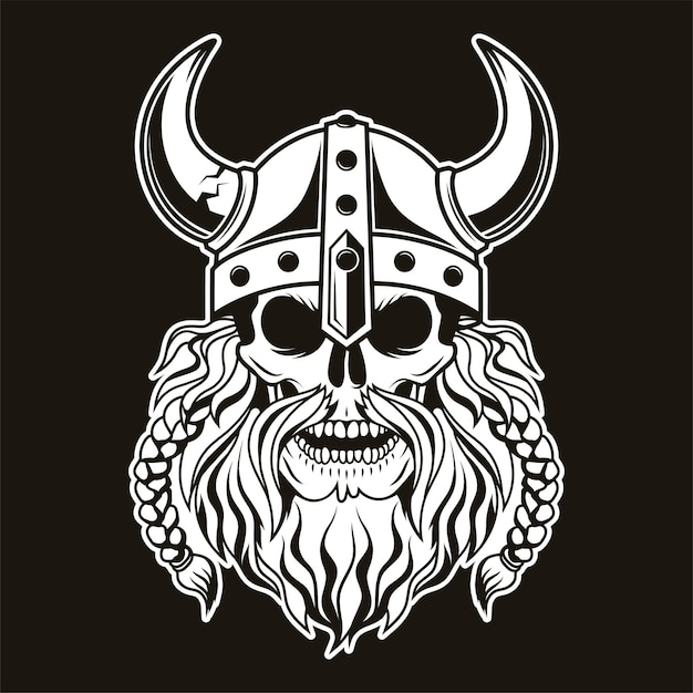 Viking warrior skull with horned helmet vector illustration