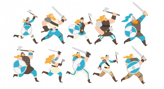 Vector viking warriors character set