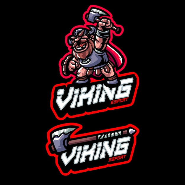 Vector vikings mascotte logo sjabloon voor sport en gaming team geïsoleerd op de grijze achtergrond
