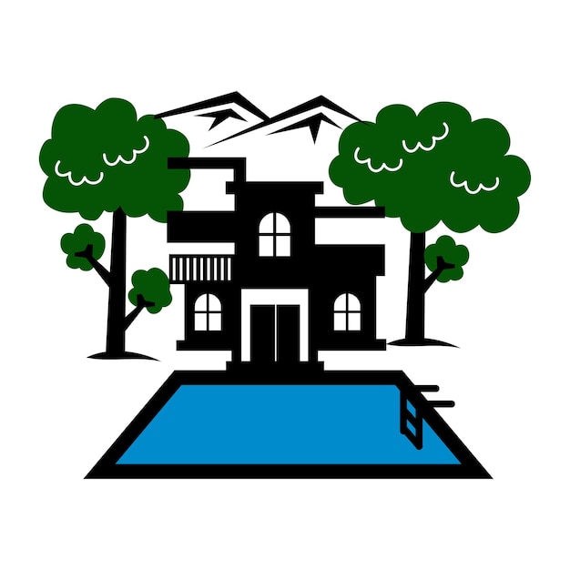 Villa vakantie reizen logo pictogram illustratie merkidentiteit