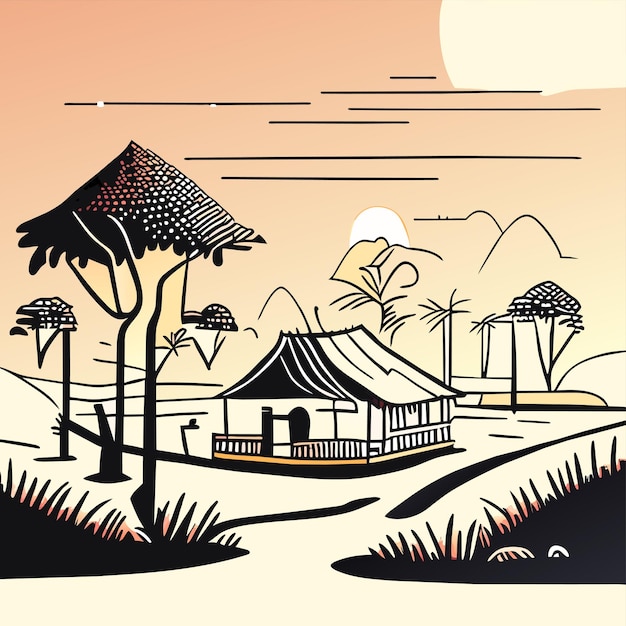 마을 블록 인쇄 농장 손으로 그린 평면 세련된 만화 스티커 아이콘 개념 분리