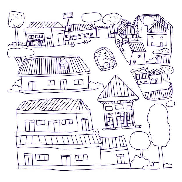 Карта деревни каракули рисованной