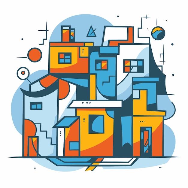 Vector village illustration with pop art style