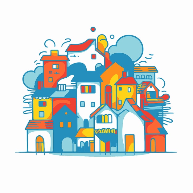 Vector village illustration with pop art style