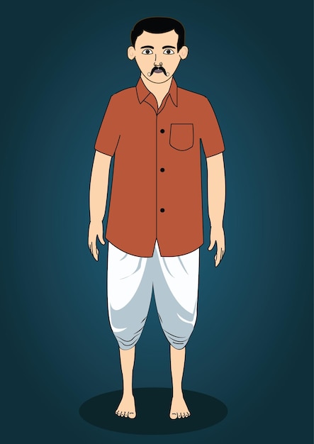 Vector a village man front view cartoon character design