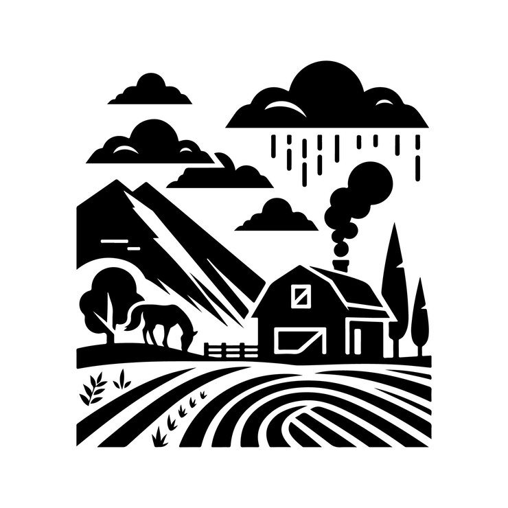 Vector village in misty fog silhouette vector perfect for rustic designs