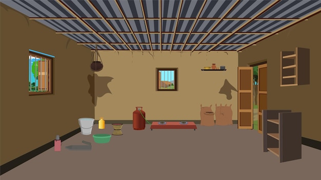 Village poor farmers house indoor background house interior Indian Asian bedroom inside interior