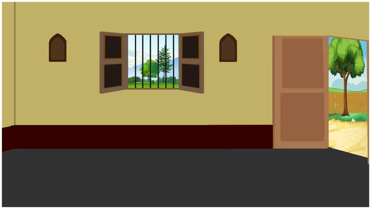 वेक्टर village poor farmers house inside interiors for cartoon background animation.