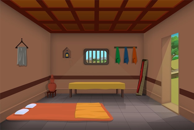 Village room inside vector poor room interior old cottage vector illustration