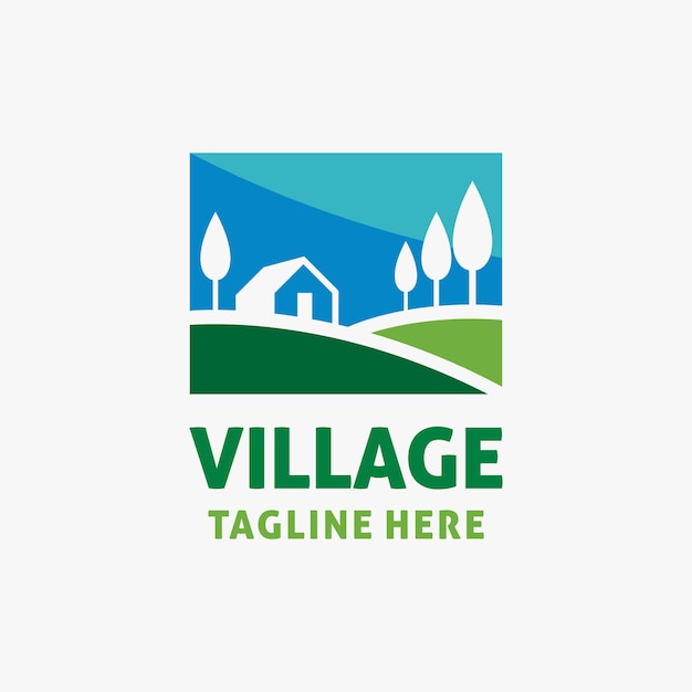 Vettore disegno del logo dello scenario del villaggio