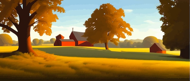 Vector village summer landscape village houses in traditional style trees near houses illustration vector