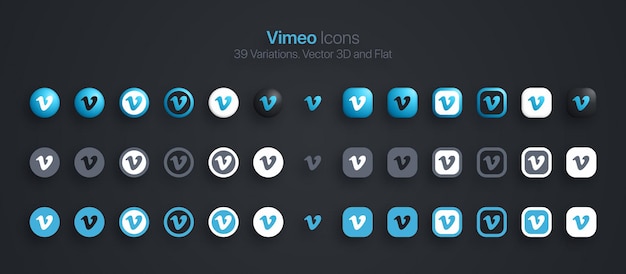 Vettore set di icone vimeo 3d moderno e piatto in diverse varianti