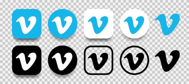 Vimeo logo set social media vimeo icons on a transparent background