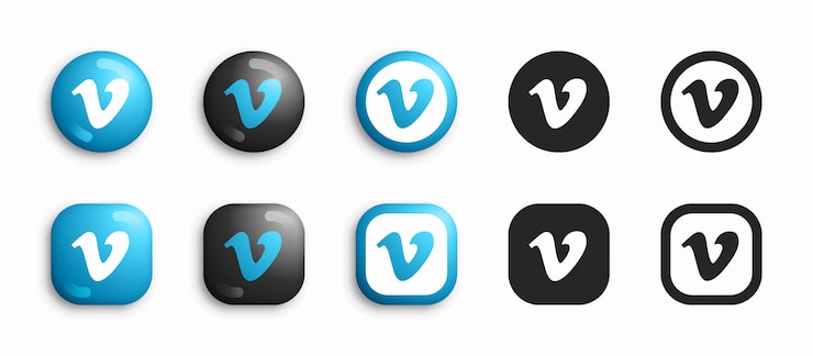Vector vimeo modern 3d and flat icons set