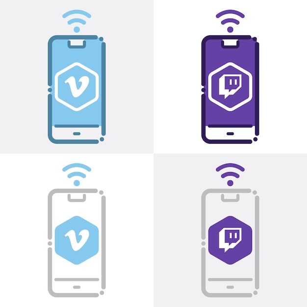 スマートフォン ベクトル モックアップの Vimeo と Twitch アプリのアイコン