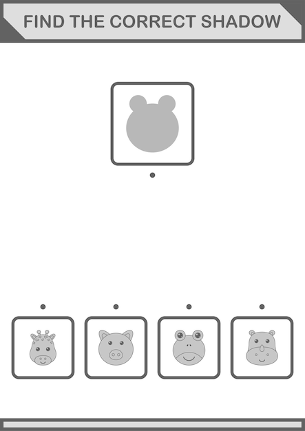 Vind de juiste schaduw Kikkergezicht Werkblad voor kinderen